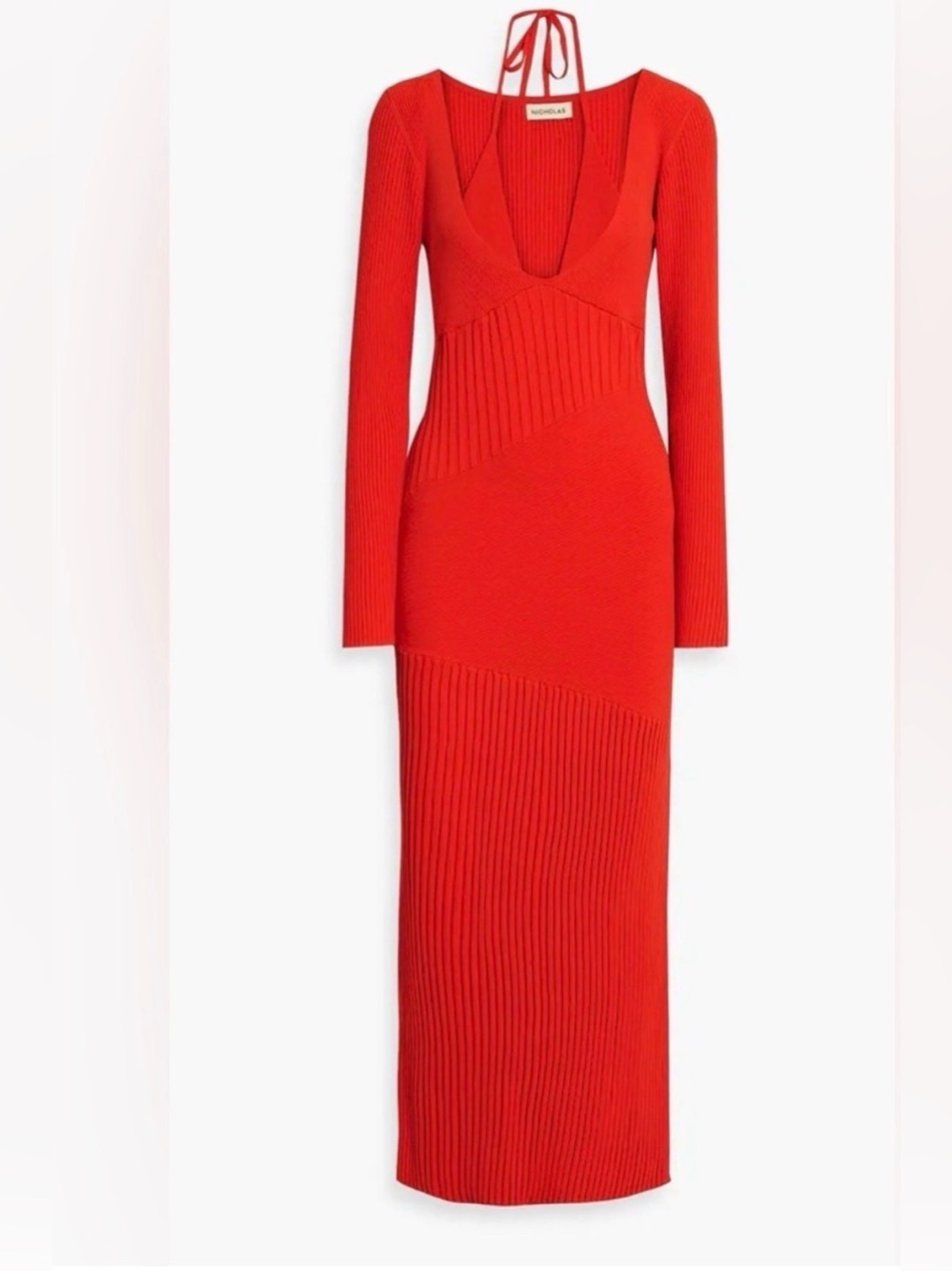 NICHOLAS Althea Knit Halter Mixed Rib Midi Dress